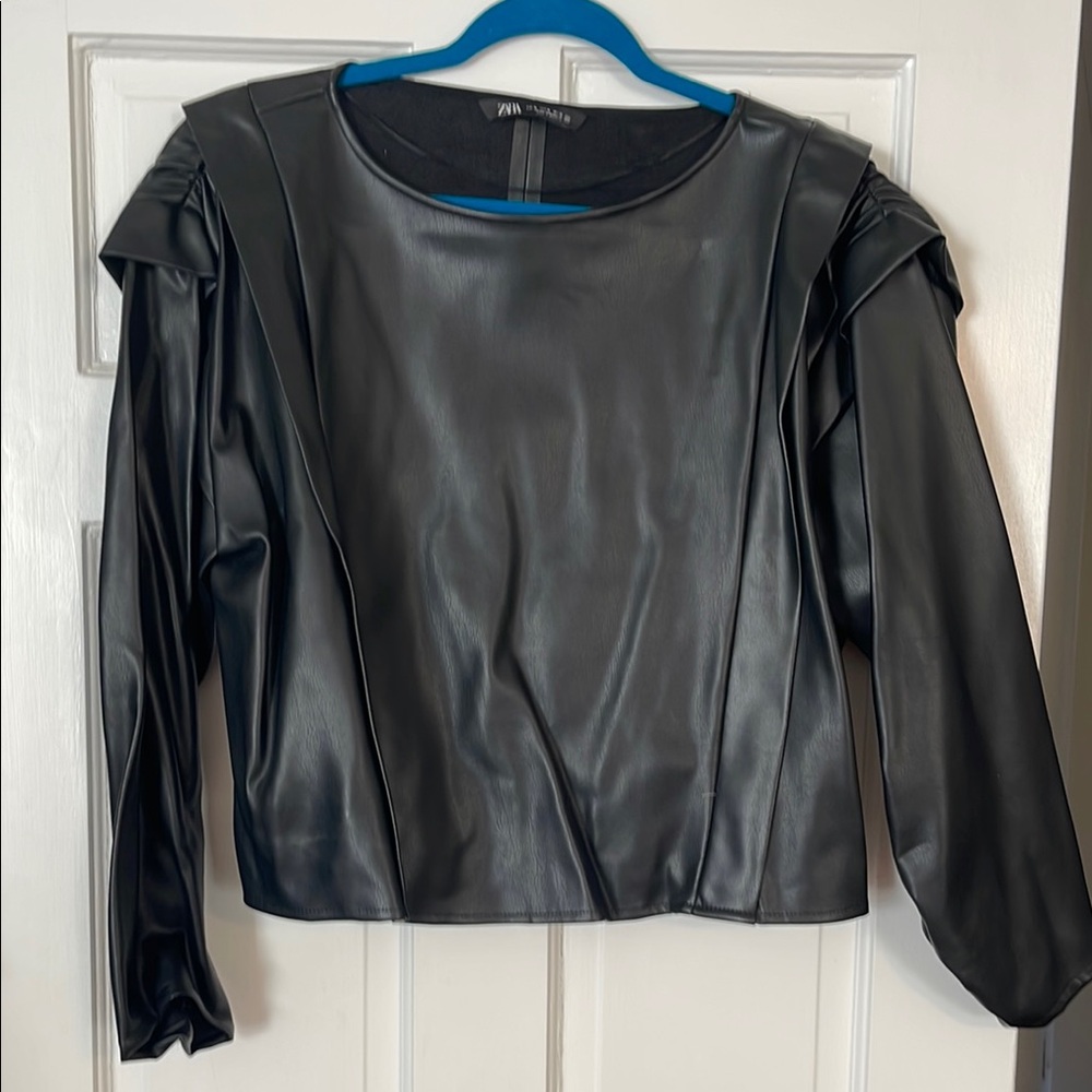 Zara Black Faux Leather Top